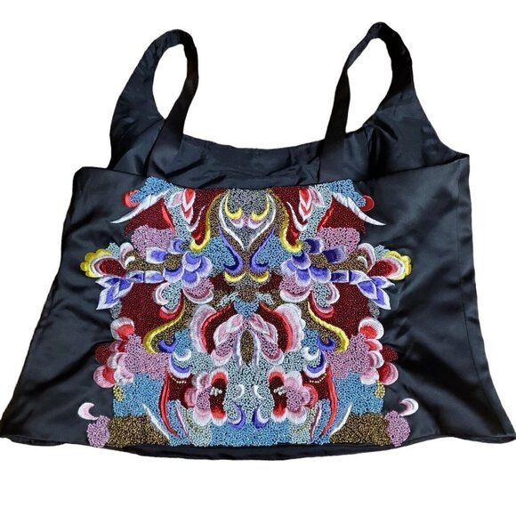 Custom Made By NIMA Womens Black Satiny Formal Beaded Sleeveless Top Size 48 - Picture 2 of 8